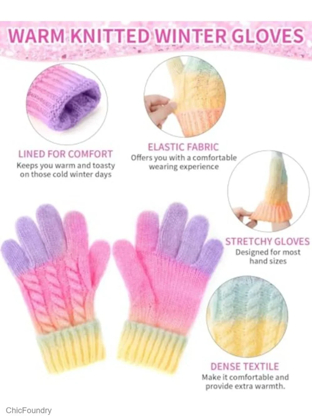 3-Piece Winter Hat Scarf Gloves Set for Kids, 8% Wool Warm Fleece Beanie Knit